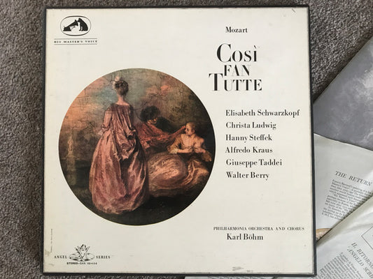Image of Front Cover of 2xLP - VG+/VG+ - KARL B HM, ELISABETH SCHWARZKOPF, CHRISTA LUDWIG, HANNY STEFFEK, ALFREDO KRAUS, GIUSEPPE TADDEI, WALTER BERRY, THE PHILHARMONIA ORCHESTRA AND CHORUS, Mozart: Cos  Fan Tutte (His Master's Voice; SAN 103-6 / SLS 901-4, UK 1963, Box Set, Booklet), ,  - 4424049E