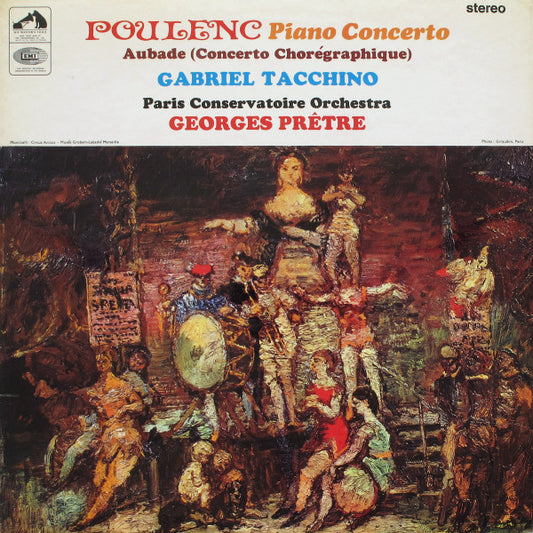 Image of Front Cover of 4424151E: LP - GABRIEL TACCHINO, GEORGES PR�TRE, PARIS CONSERVATOIRE ORCHESTRA, Poulenc: Piano Concerto / Aubade (Concerto Chor�graphique) (His Master's Voice; ASD 2306, UK 1967, Laminated Flipback Sleeve) Strong VG  VG/VG