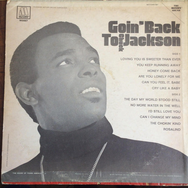 Image of Back Cover of 4444269S: LP - CHUCK JACKSON, Goin' Back To Chuck Jackson (Motown ; MS687, US 1969, Pasteback Sleeve, Stereo) Cut-out (Notched), ringwear, edgewear pen writing to rear. Light mark/scuff to record.  VG/VG