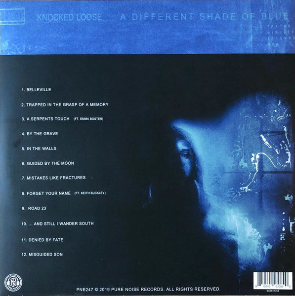 Image of Back Cover of 4444291S: LP - KNOCKED LOOSE, A Different Shade of Blue (Pure Noise Records; PNE247, UK 2019, Poster, Limited Edition, Ultra-Clear w/ Aqua Blue Blob)   VG+/VG+