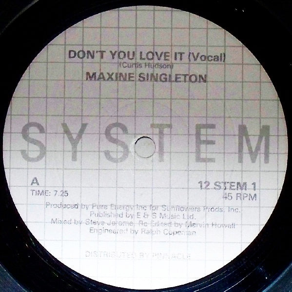 Image of Front Cover of 4414374C: 12" - MAXINE SINGLETON, Don't You Love It (System; 12 STEM 1, UK 1982) Light marks only. Small sticker on label  /G+