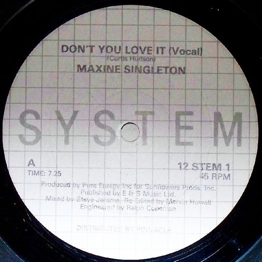 Image of Front Cover of 4414374C: 12" - MAXINE SINGLETON, Don't You Love It (System; 12 STEM 1, UK 1982) Light marks only. Small sticker on label  /G+