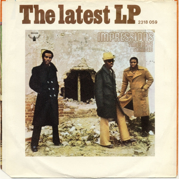 Image of Back Cover of 4454176S: 7" - THE IMPRESSIONS, Love Me / Our Love Goes On And On (Buddah Records; 2011 132, Germany 1971, Picture Sleeve)   VG/VG