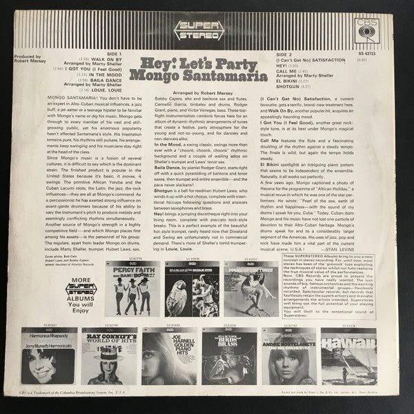 Image of Back Cover of 4424276E: LP - MONGO SANTAMARIA, Hey! Let's Party (CBS ; SS 62723, UK 1966) Strong VG  VG/VG