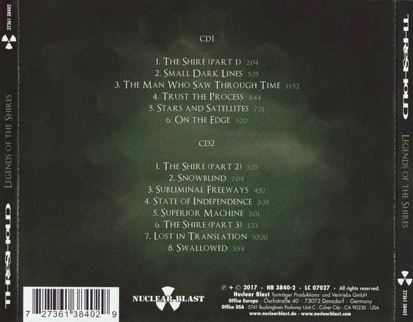 Image of Back Cover of 4414444C: 2xCD - THRESHOLD, Legends Of The Shires (Nuclear Blast; NB 3840-2, Europe 2017, Jewel Case)   VG+/VG+