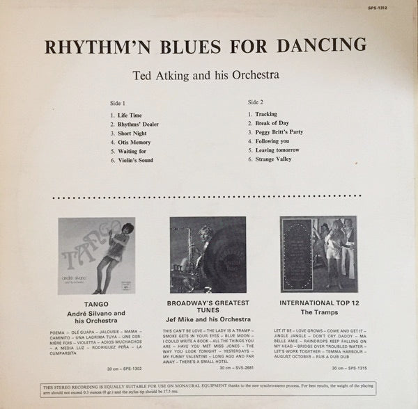 Image of Back Cover of LP - VG/VG+ - TED ATKING AND HIS ORCHESTRA, Rhythm'n Blues For Dancing (Varieton; SPS-1312, France 1970s, Laminated Sleeve), Light edge wear. ,  - 3046146S