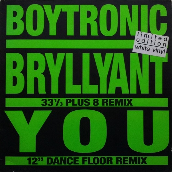 Image of Front Cover of 4424303E: 12" - BOYTRONIC, Bryllyant / You (BCM Records; B.C. 12-2132-40, Germany 1988, White vinyl, Limited Edition) cover has a stain and a few patches missing from a sticker that was removed. the limited edition sticker on the front has a small piece missing at top right corner. vinyl has a few light marks.   VG/VG