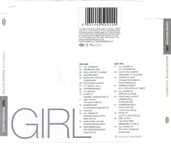 Image of Back Cover of 4434136E: 2xCD - DANNII MINOGUE, Girl (Rhino Records; 5144-25022-2, UK 2007, Super Jewel case, Booklet)   VG+/EX