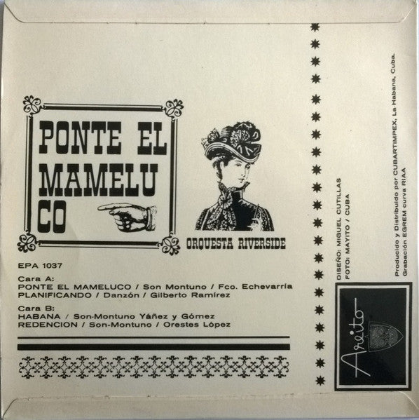 Image of Back Cover of 4554018S: 7" - ORQUESTA RIVERSIDE, Ponte El Mameluco (Areito; EPA 1037, Cuba )   VG+/VG+