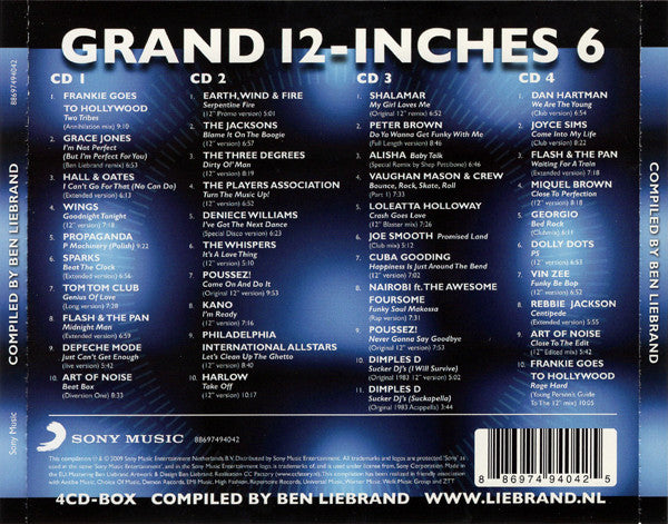 Image of Back Cover of 4xCD - VG/VG+ - BEN LIEBRAND, Grand 12-Inches 6 (Sony Music ; 88697494042, Netherlands 2009, Double CD Case, Inner), ,  - 2156011S