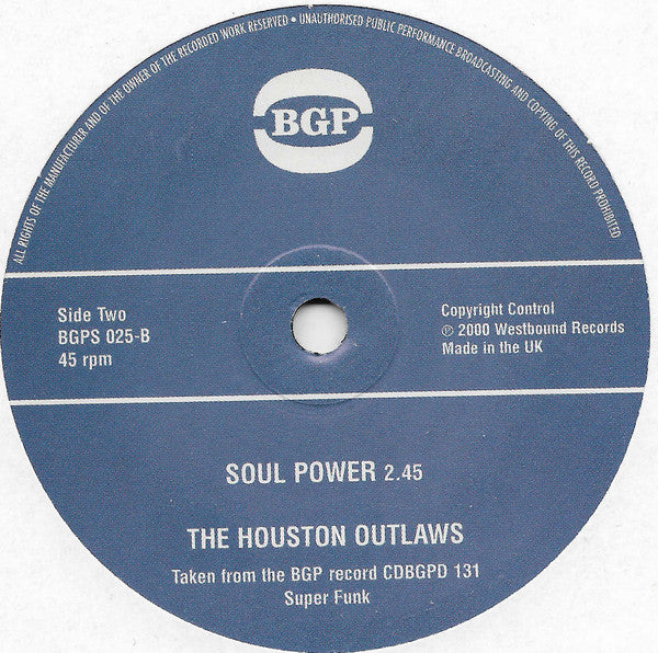 Image of Back Cover of 4554019S: 7" - FREDDIE WILSON / THE HOUSTON OUTLAWS, In Born Soul / Soul Power (BGP Records; BGPS 025, UK 2003)   /VG