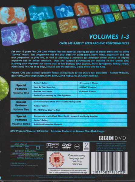 Image of Back Cover of 4534019E: 4xDVD - VARIOUS, The Old Grey Whistle Test (The Definitive Collection) (BBC; BBCDVD1867, UK 2005, Box Set)   VG+/VG+