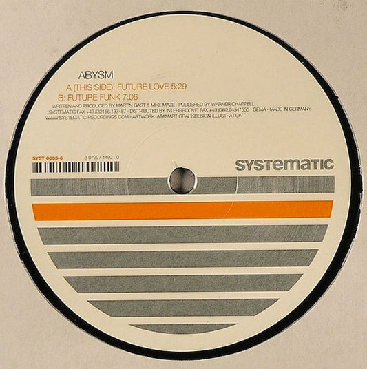 Image of Front Cover of 4544056S: 12" - ABYSM, Future Love (Systematic; SYST 0005-6, Germany 2005, Die Cut Company Sleeve) one or two hairlines otherwise vinyl in great shape. few scuffs/marks to company sleeve  VG/VG