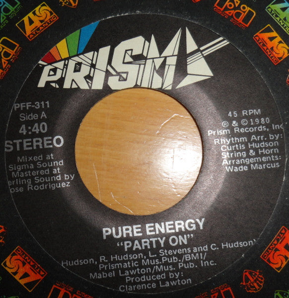 Image of Front Cover of 4554087S: 7" - PURE ENERGY, Party On (Prism; PFF-311, US 1980)   /VG+