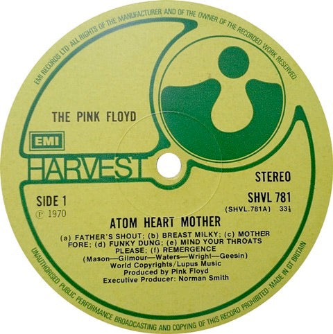 Image of Label Cover of LP - VG/VG - PINK FLOYD, Atom Heart Mother (Harvest; SHVL 781, UK 1976 Reissue, Gatefold), Strong VG,  - 2626237E