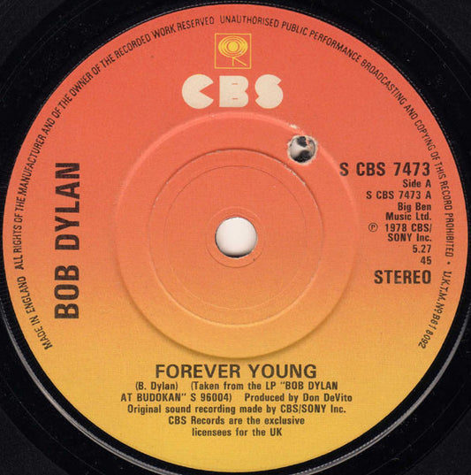 Image of Front Cover of 4554096S: 7" - BOB DYLAN, Forever Young (CBS; S CBS 7473, UK 1979, Company Sleeve)   VG/VG