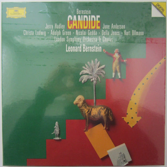 Image of Front Cover of 4424158E: 2xLP - LEONARD BERNSTEIN, HADLEY, ANDERSON, LUDWIG, GREEN, GEDDA, JONES, OLLMANN, LONDON SYMPHONY ORCHESTRA & CHORUS, Bernstein: Candide (Deutsche Grammophon; 429 734-1, Netherlands 1991, Box Set, CD Booklet)   VG+/VG+