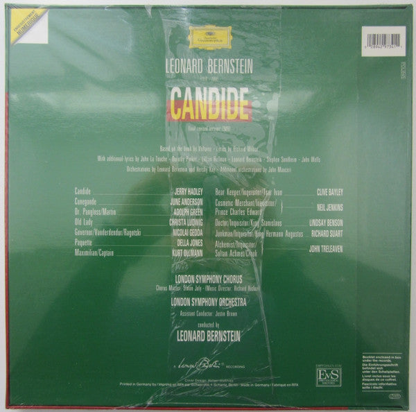 Image of Back Cover of 4424158E: 2xLP - LEONARD BERNSTEIN, HADLEY, ANDERSON, LUDWIG, GREEN, GEDDA, JONES, OLLMANN, LONDON SYMPHONY ORCHESTRA & CHORUS, Bernstein: Candide (Deutsche Grammophon; 429 734-1, Netherlands 1991, Box Set, CD Booklet)   VG+/VG+