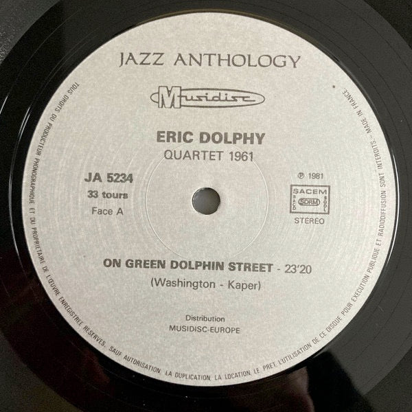 Image of Label Cover of 4614211C: LP - ERIC DOLPHY, Quartet 1961 (Musidisc; JA 5234, France 1981 Reissue) Sleeve has light wear and some creases at edges, spine and corners  VG/VG