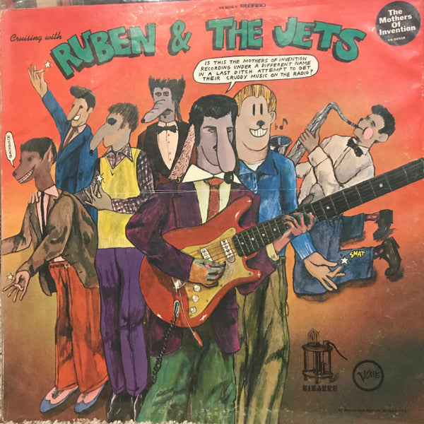 Image of Front Cover of LP - G+/G+ - FRANK ZAPPA & THE MOTHERS OF INVENTION, Cruising With Ruben & The Jets (Verve Records; V6-5055x, US 1968, Pasteback Gatefold, Stereo), Edge and ring wear. Seam splits and taped edges. Nasty marks on disc but plays through strong, better than it looks.,  - 2046169S