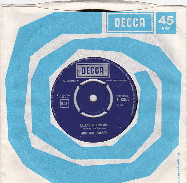 Image of Front Cover of 4524302E: 7" - THOR BALDURSSON, Arlene Chatreaux / The Tin Soldier Painter (Decca ; F 12653, UK 1967, Company Sleeve) Scribble On Sleeve  G+/VG+