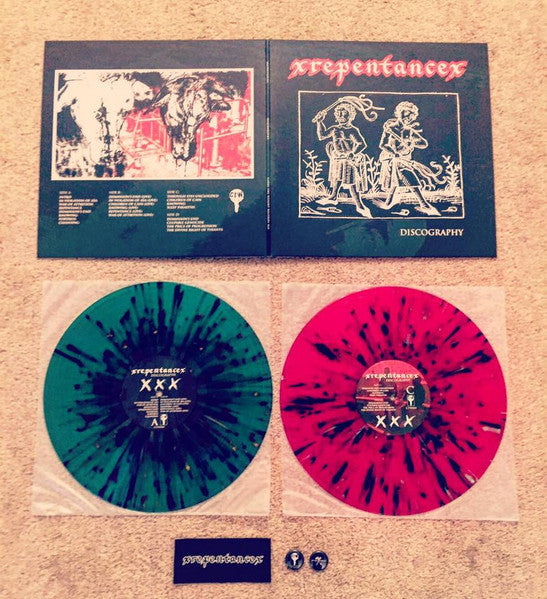 Image of Front Cover of 4544293S: 2xLP - XREPENTANCEX, Discography (Carry The Weight Records; CTW060, UK 2016, Gatefold, Orange And Black Splatter, Green And Black Splatter, NO Patch Or Badge)   EX/EX