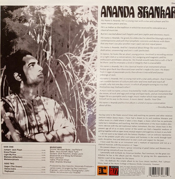 Image of Back Cover of 4514304C: LP - ANANDA SHANKAR, Ananda Shankar (Reprise Records; K 44092, Europe 1999 Reissue) A couple of scuffs and storage marks.  VG+/G+