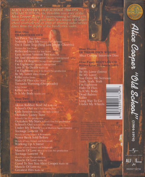 Image of Back Cover of 4534217E: 4xCD - ALICE COOPER, Old School (1964-1974) (Alive ; 0602537166749, Europe 2012, Box Set, Book)   VG+/VG+