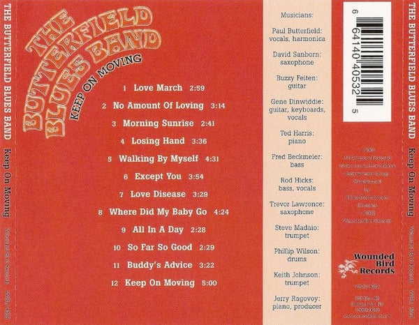 Image of Back Cover of 4514323C: CD - THE BUTTERFIELD BLUES BAND, Keep On Moving (Wounded Bird Records; WOU 4053, US 2002 Reissue, Jewel Case)   VG+/VG+