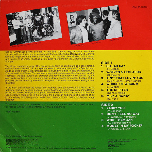 Image of Back Cover of 4514433C: LP - DENNIS BROWN, Live At Montreux (Blue Moon; BMLP 1016, UK 1984)   VG/VG+