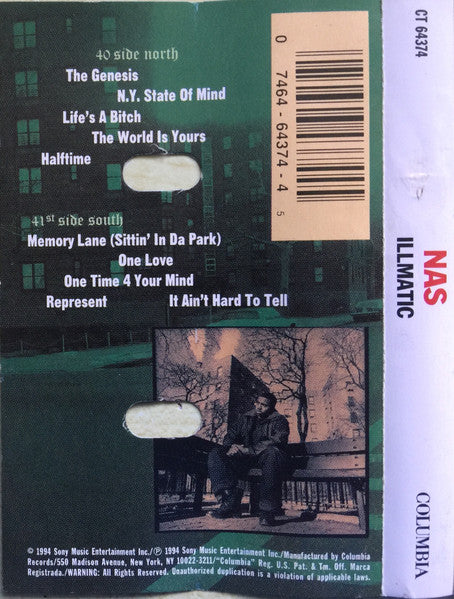 Image of Back Cover of 4534238E: Cassette - NAS, Illmatic (Columbia; CT 64374, US 1994, Clean Version)   VG/VG+