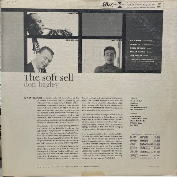 Image of Back Cover of LP - VG/VG - DON BAGLEY, Jazz Horizons: The Soft Sell (Dot Records; DLP 29007, US 1959), ,  - 4524416E