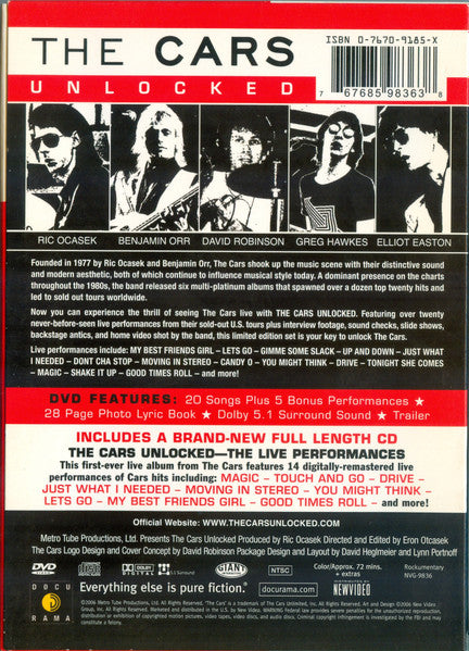 Image of Back Cover of 4534247E: 2xDVD - THE CARS, The Cars Unlocked: The Live Performances (Docurama; NVG-9836, US 2006, Slipcase)   VG+/VG