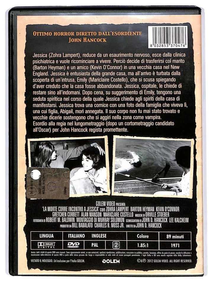 Image of Back Cover of 4514469C: DVD - JOHN D.  HANCOCK, La Morte Corre Incontro A Jessica (Golem Video; , Europe 2012 Reissue, DVD Case)   VG+/VG+