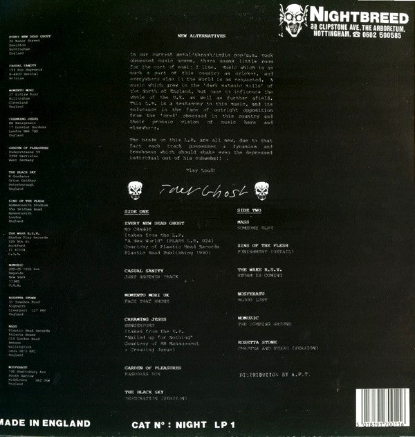 Image of Back Cover of 4544382S: LP - VARIOUS, New Alternatives (Nightbreed Recordings; NIGHT LP 1, UK 1990) Ring wear, creasing and edge wear  VG/VG+