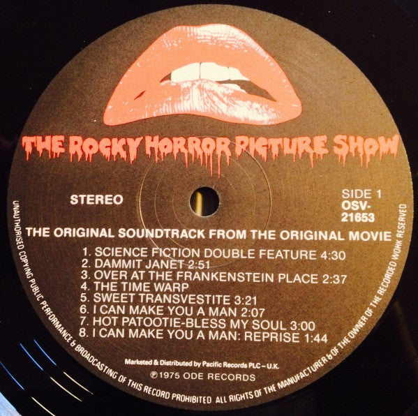 Image of Label Cover of LP - VG/G+ - THE ROCKY HORROR PICTURE SHOW ORIGINAL CAST, The Rocky Horror Picture Show (Ode Records Custom Labels; OSV-21653, UK 1986 Reissue, MPO Pressing), ,  - 4016349C