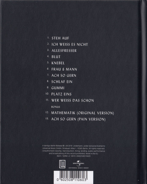 Image of Back Cover of 4634010E: 2xCD - LINDEMANN, F & M (Universal Music Group; 00602508110603, Europe 2019, Book Sleeve, Booklet)   M/M