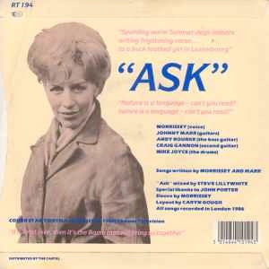 Image of Back Cover of 7" - VG/G - THE SMITHS, Ask (Rough Trade Push-Out Centre; RT 194, UK 1986, EMI Pressing), ,  - 2816322C