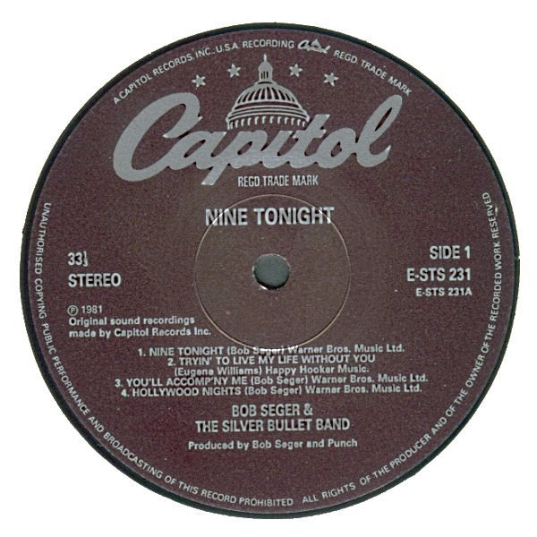 Image of Label Cover of 4614010C: 2xLP - BOB SEGER & THE SILVER BULLET BAND*, Nine Tonight (Capitol Records; ESTSP 23, UK 1981, Gatefold, 2 Inners) Lightest of marks, light edge wear  VG/VG+