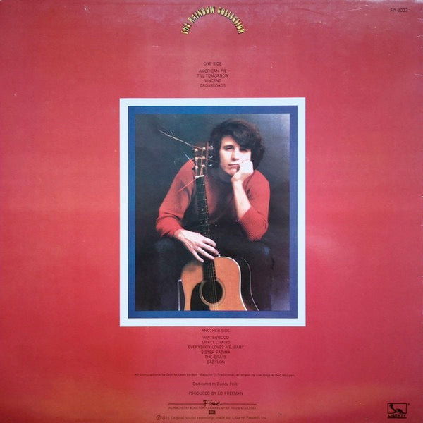 Image of Back Cover of 4614012C: 12" - DON MCLEAN, American Pie (Fame; FA 3023, UK 1982 Reissue) Strong VG, Light creasing to sleeve  VG/VG