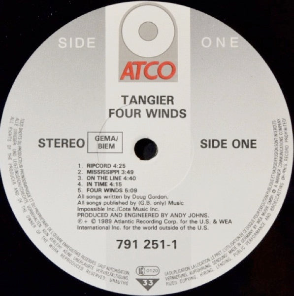 Image of Label Cover of 4614015C: LP - TANGIER, Four Winds (Atco Records; 791 251-1, Germany 1989, Inner) Light streaky marks to disc, Glossy vinyl, Nice sleeve  VG+/VG