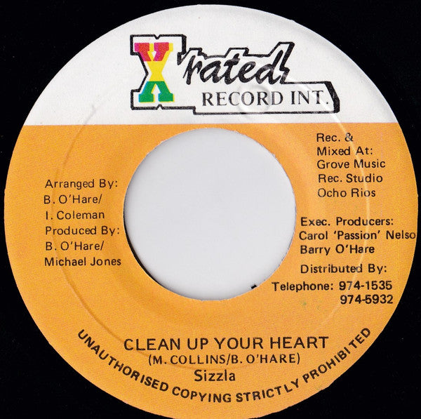 Image of Front Cover of 4654001S: 7" - SIZZLA, Clean Up Your Heart (X-Rated Record Int.; , Jamaica 1998)   /VG