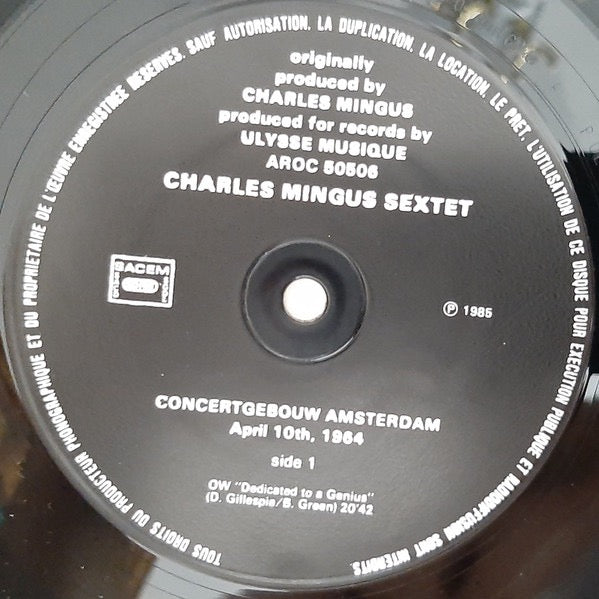 Image of Label Cover of 4614132C: LP - CHARLES MINGUS SEXTET, Concertgebouw Amsterdam (Ulysse Musique; AROC 50506/507, France 1985, Gatefold) Brown marks and spots to sleeve.   VG/VG+