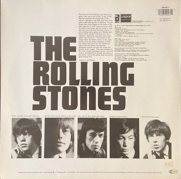 Image of Back Cover of 4614114C: LP - THE ROLLING STONES, The Rolling Stones (London Records; 820 047-1, Germany 1984 Reissue) All round strong VG  VG/VG