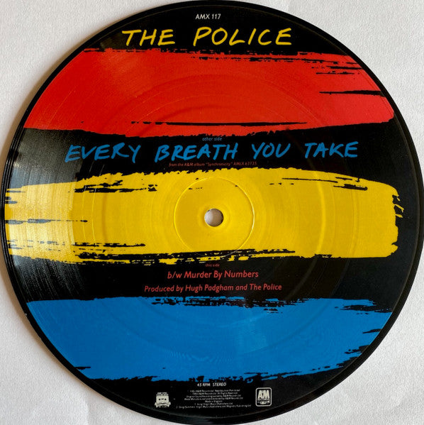 Image of Back Cover of 4644081S: 7" EP - THE POLICE, Every Breath You Take / Murder By Numbers (A&M Records; AMX 117, UK 1983, Clear Plastic Sleeve, Picture Disc)   /VG+