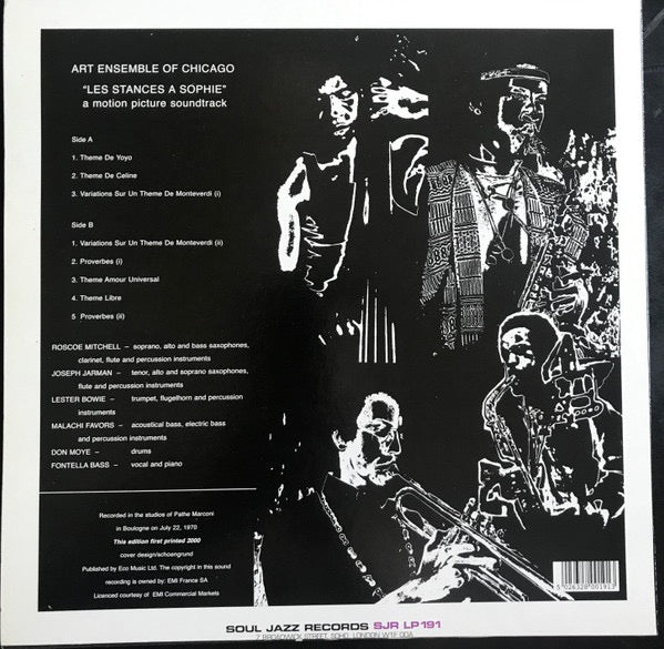 Image of Back Cover of 4614135C: LP - THE ART ENSEMBLE OF CHICAGO, Les Stances   Sophie (Soul Jazz Records; SJR LP191, UK 2000s Reissue, Gatefold) Nice copy across the board.  VG+/VG+