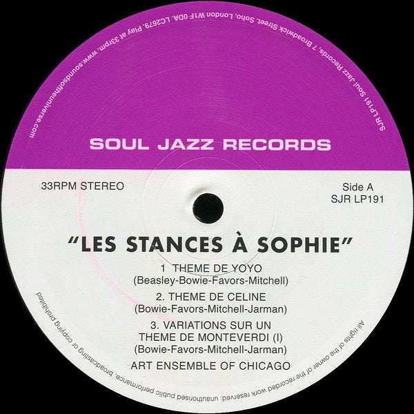 Image of Label Cover of 4614135C: LP - THE ART ENSEMBLE OF CHICAGO, Les Stances   Sophie (Soul Jazz Records; SJR LP191, UK 2000s Reissue, Gatefold) Nice copy across the board.  VG+/VG+