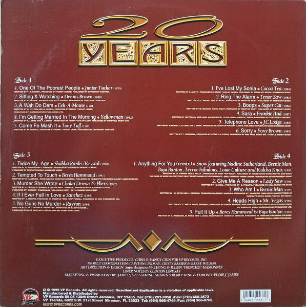 Image of Back Cover of 4644093S: 2x12" - VARIOUS ARTISTS, 1979-1999 VP Records 20th Anniversary (VP Records; VPRL-1568, US 1999, Gatefold)   VG/VG