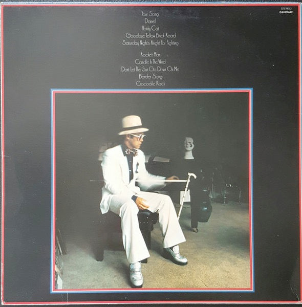 Image of Back Cover of 4614130C: LP - ELTON JOHN, Greatest Hits (DJM Records; DJH20442, UK 1976 Reissue, Die Cut Inner) Strong VG  VG/VG