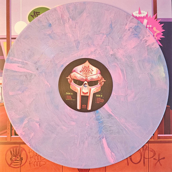 Image of Label Cover of 2xLP - NEW/NEW - MF DOOM, Mm..Food (20th Anniversary Edition) (Rhymesayers Entertainment; RSE400LPC1, US 2024 Reissue, Gatefold, Sticker, Sweetart Marble Effect Vinyl), , "Mm..Food" gets a 20th anniversary reissue! Abstract lyricism and innovative production; DOOM's signature style of intricate wordplay, dark humour, and storytelling, combined with dusty, lo-fi production and comic book-style shenanigans helped make DOOM a hip-hop legend. This "Sweetart Marble" vinyl reissue with alt